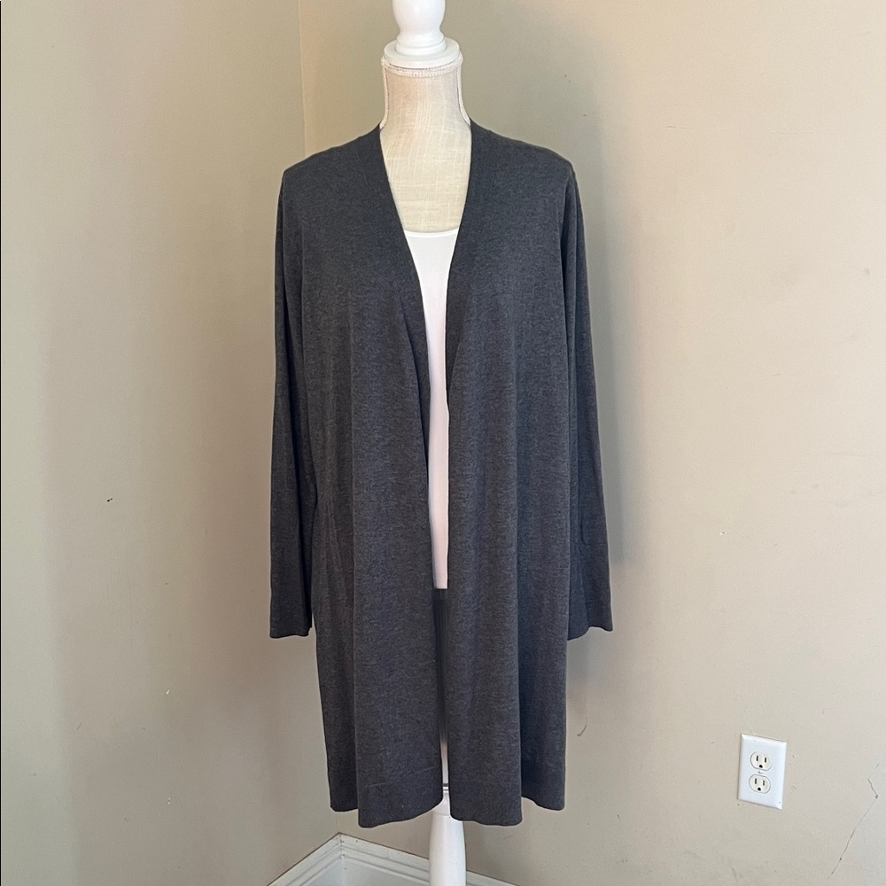 Eilen Fisher Women’s Dark Grey Organic Cotton Silk Open Front Cardigan Size: L